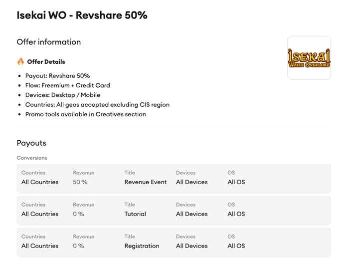 Programma di affiliazione di Isekai Waifu Overlord
